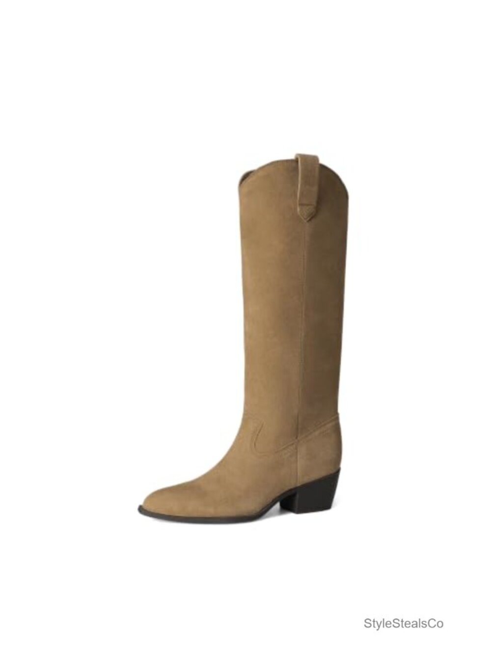 Suede Blend Knee High Western Boots Pointed Toe Block Heel